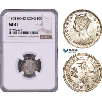 AE960, Hong Kong, Victoria, 10 Cents 1868, Silver, NGC MS61