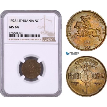 AE970, Lithuania, 5 Centai 1925, NGC MS64