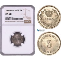 AE973, Romania, Carol I, 5 Bani 1900, Brussels, NGC MS64+