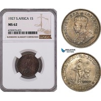 AE977, South Africa, George V, 1 Shilling 1927, Pretoria, Silver, NGC MS62, Rare!