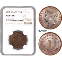 AE978, Straits Settlements, Victoria, 1 Cent 1900, NGC MS64BN, Top Pop!