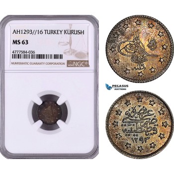 AE984, Ottoman Empire, Turkey, Abdülhamid II, 1 Kurush AH1293/16, Silver, NGC MS63
