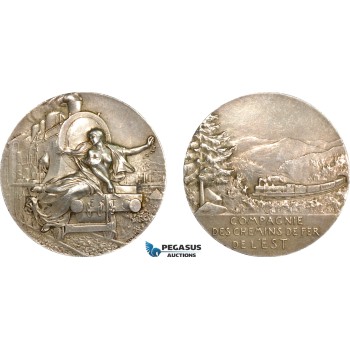 AF011, France, Silver Art Nouveau Medal (Ø41mm, 36.5g) by Vernon, Train, East Railroad