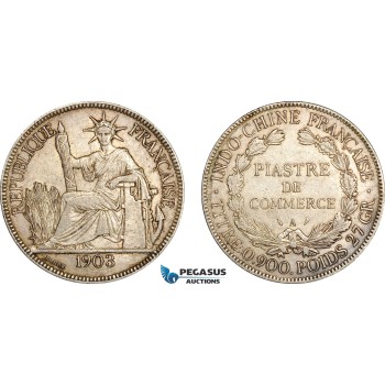 AF015, French Indo-China, Piastre 1903-A, Paris, Silver, XF