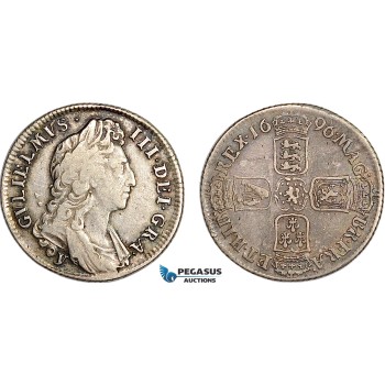 AF023, Great Britain, William III, Shilling 1696, Silver, S-3503, F-VF