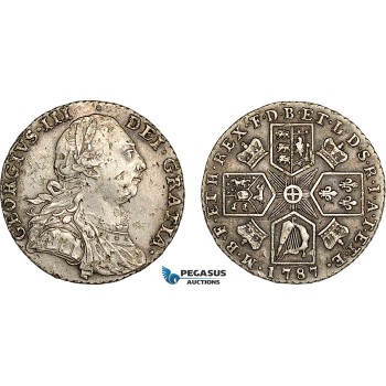 AF024, Great Britain, George III, Shilling 1787, London, Silver, S-3746, Marks, VF-XF