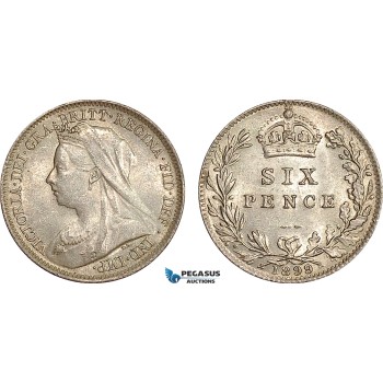 AF026, Great Britain, Victoria, Sixpence 1899, London, Silver, AU-UNC