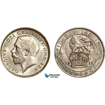 AF031, Great Britain, George V, Sixpence 1915, London, Silver, aUNC