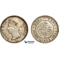 AF034, Hong Kong, Victoria, 5 Cents 1892, London, Silver, AU-UNC