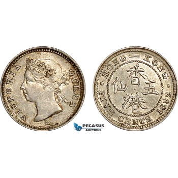 AF034, Hong Kong, Victoria, 5 Cents 1892, London, Silver, AU-UNC