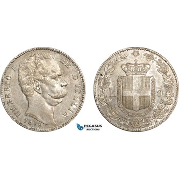 AF037, Italy, Umberto I, 5 Lire 1879-R, Rome, Silver, Lustrous AU