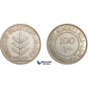 AF042, Palestine, 100 Mils 1934, London, Silver, aVF, Rare!