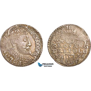 AF043, Poland, Sigismund III, 3 Groschen (Trojak) 1598 I/F, Olkusz, Silver (2.47g) Toned AU