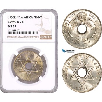 AF077, British West Africa, Edward VIII, 1 Penny 1936-KN, Kings Norton, NGC MS65