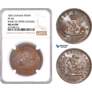 AF086, Canada, Upper Canada, Penny 1857, PC-6D, NGC MS64BN