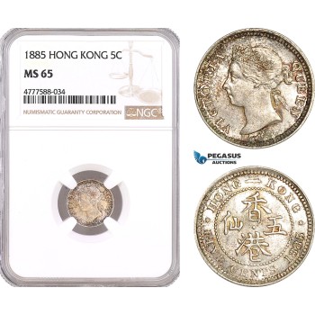 AF107, Hong Kong, Victoria, 5 Cents 1885, Silver, NGC MS65