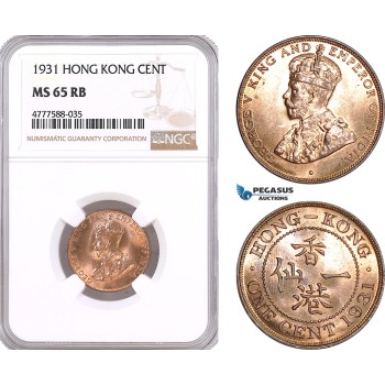 AF109, Hong Kong, George V, 1 Cent 1931, NGC MS65RB