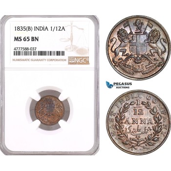 AF111, India, East India Company, 1/12 Anna 1835 (B) Bombay, NGC MS65BN