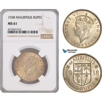 AF116, Mauritius, George VI, 1 Rupee 1938, Silver, NGC MS61