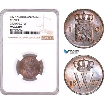 AF126, Netherlands, Willem III, 1 Cent 1877, Utrecht, NGC MS64BN