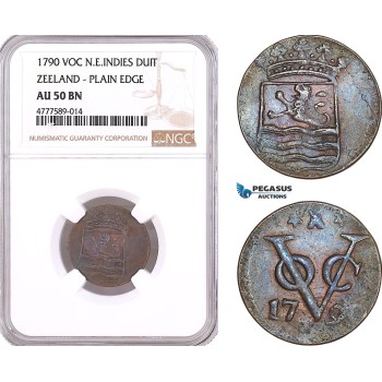 AF136, Netherlands East Indies, VOC, 1 Duit 1790, Zeeland Arms, NGC AU50BN
