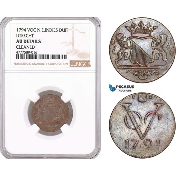AF138, Netherlands East Indies, VOC, 1 Duit 1794, Utrecht Arms, NGC AU Details