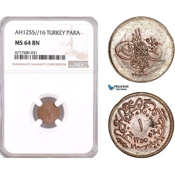 AF157, Ottoman Empire, Turkey, Abdul Mejid, 1 Para 1255/16, NGC MS64BN, Pop 2/0