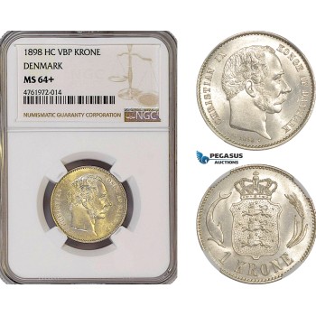 AF171-R, Denmark, Christian IX, 1 Krone 1898, Copenhagen, Silver, NGC MS64+