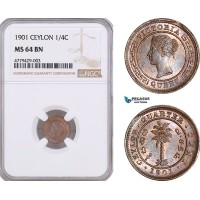 AF172, Ceylon, Victoria, 1/4 Cent 1901, NGC MS64BN