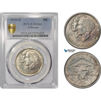 AF217, United States, Arkansas Half Dollar (50c) 1935-D, Denver, Silver, PCGS MS64