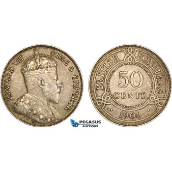 AF221, British Honduras, Edward VII, 50 Cents 1906, Toned AU
