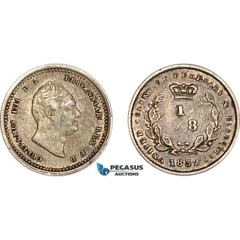 AF223, Essequibo & Demerary, William IV, 1/8 Guilder 1832, Silver, XF-AU