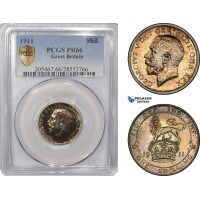 AF273, Great Britain, George V, Shilling 1911, Royal Mint, Silver, PCGS PR66