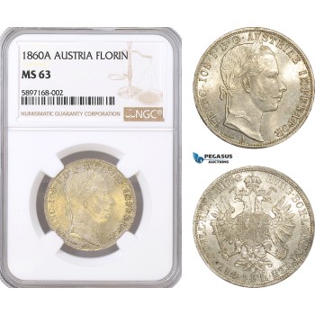 AF306, Austria, Franz Joseph, Florin (Gulden) 1860-A, Vienna, Silver, NGC MS63