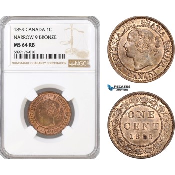 AF307, Canada, Victoria, 1 Cent 1859, Narrow 9 NGC MS64RB