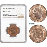 AF318, France, Napoleon III, 5 Centimes 1854-B, Rouen, NGC MS64RB, Pop 1/0
