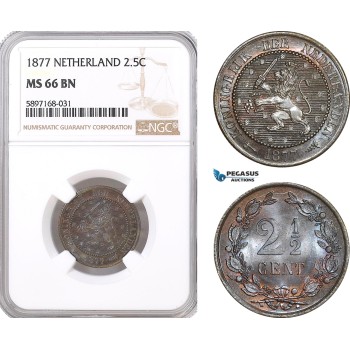 AF338, Netherlands, Willem III, 2 1/2 Cents 1877, NGC MS66BN