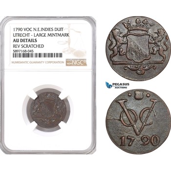AF341, Netherlands East Indies, VOC, Duit 1790 (Utrecht Arms) Large Mintmark, NGC AU Det.