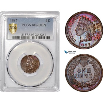 AF362, United States, Indian 1 Cent 1887, Philadelphia, PCGS MS63BN