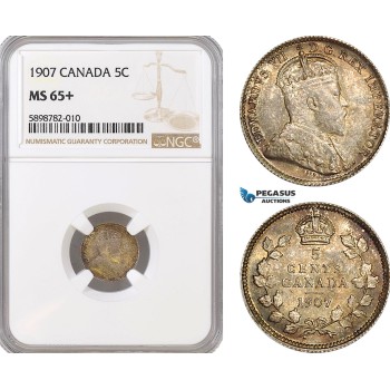 AF375, Canada, Edward VII, 5 Cents 1907, Silver, NGC MS65+, Pop 2/2
