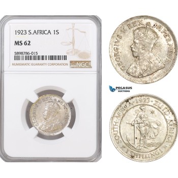 AF412, South Africa, George V, 1 Shilling 1923, Pretoria, Silver, NGC MS62