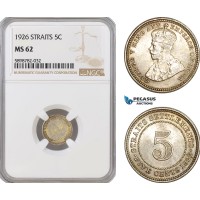 AF414, Straits Settlements, George V, 5 Cents 1926, Silver, NGC MS62