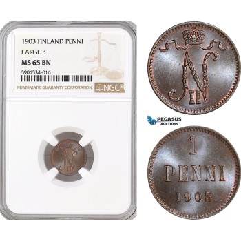 AF436, Finland, Nicholas II. of Russia, 1 Penni 1903 (Large 3) NGC MS65BN