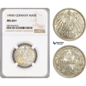 AF438, Germany, Wilhelm II, 1 Mark 1904-D, Munich, Silver, NGC MS66+, Pop 1/1