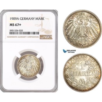 AF439, Germany, Wilhelm II, 1 Mark 1909-A, Berlin, Silver, NGC MS67+, Pop 1/0