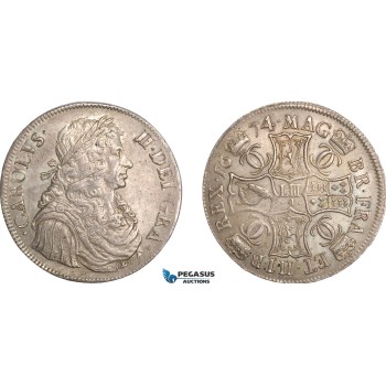 AF463, Scotland, Charles II, First coinage, 4 Merks 1674, type III, Edinburgh, Silver, S.5606, aUNC, Adjusment marks, Very Rare!