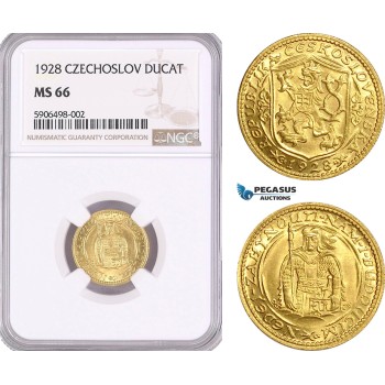 AF465, Czechoslovakia, Ducat 1928, Kremnica, Gold, NGC MS66