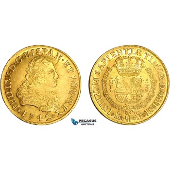 AF487, Mexico, Philip V, 8 Escudos 1742 Mo MF, Mexico City, Gold, AU