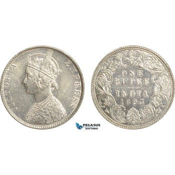 AF515, India (British) Victoria, Rupee 1893, Silver, Cleaned AU-UNC