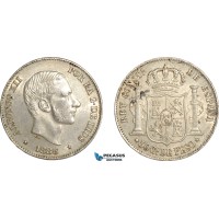 AF527, Philippines, Spanish Administration, Alfonso XII, 50 Centimos 1885, Silver, AU
